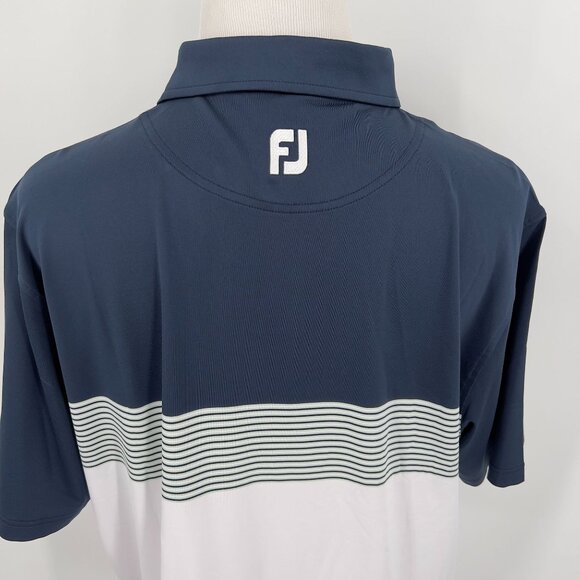 FJ FootJoy Men's Polo Shirt XL Extra Large Navy & White Striped Lightweight Brea - Picture 4 of 6